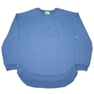 Embossed Crewneck Sweatshirt Womens Blue Salty Wave Small Beachy Streetwear NWOT